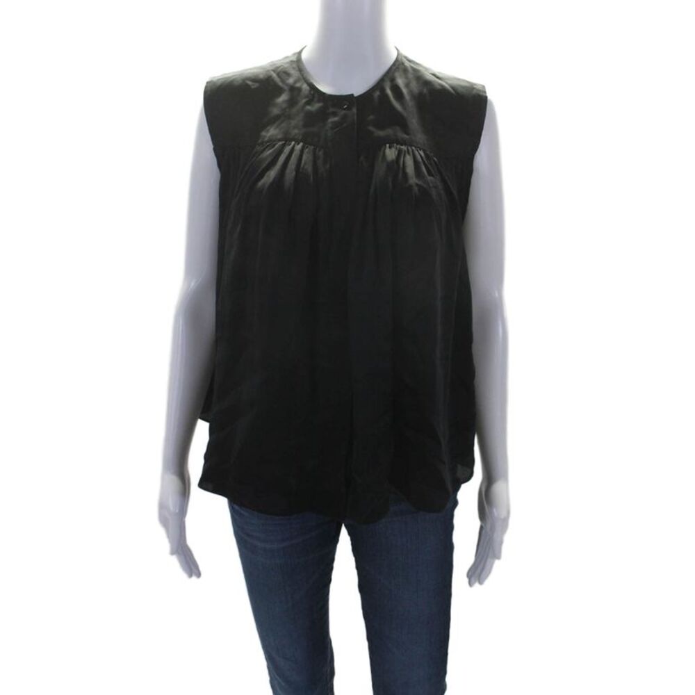 Kes Womens Silk Button Down Sleeveless Tank Top Black Size Extra Small